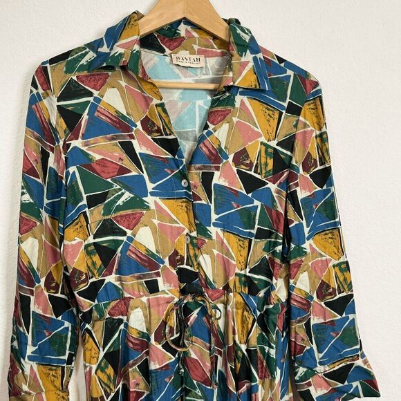 Bastah Tuscany Multicolored Geometric Button Down Shirt Dress Women's Size 40/4 - Picture 2 of 6